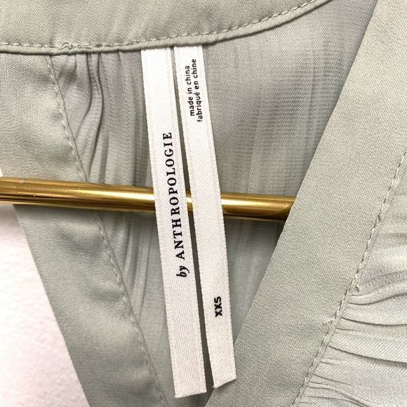 Anthropologie Open Back Corset Style Blouson Sleeve Blouse XXS Silky Ruched Mint - Picture 11 of 12